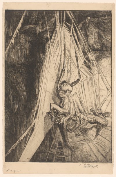 İnsansı örümceğin bir adamı yakaladığı örümcek ağı L'Araignée (nesne üzerindeki başlık) by Marcel Roux (signed by artist)