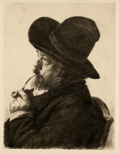Büyük Şapkalı Sigara İçmek (Oto Portre) by Marcellin Gilbert Desboutin