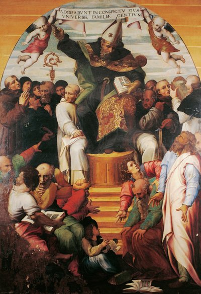 Marco Cardisco (yaklaşık 1486-1542) tarafından yazılan, sapkınlarla tartışan ihtişamlı St Augustine by Marco (c.1486 1542) Cardisco