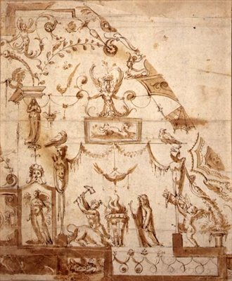 Grotesk Tavan için Tasarım (kağıt üzerine kalem ve sepya mürekkebi) by Marco (fl.1565 88) (circle of) Marchetti