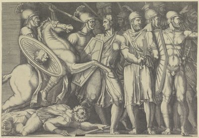 Daçyalılarla savaşan Trajan by Marco Dente (attributed to)