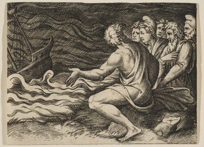 Sağda bir gemi enkazına tanık olan bir grup figür, M.Ö. 1515-27. by Marco Dente