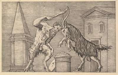 Roma İhtişamının Aynası: Bir Satyr ve Bir Koç Çatışması, 16. yüzyıl. by Marco Dente