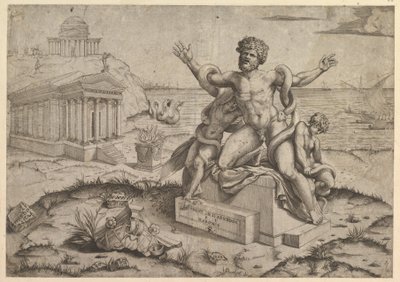Roma ihtişamının aynası: Laocoon ile antik kısmalar, ca. 1516-20 . by Marco Dente