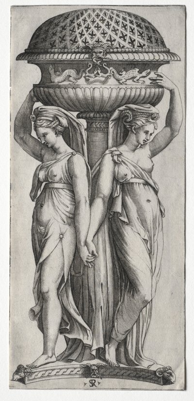 Cassollette: Bir Vazoyu Destekleyen Kadınlar, c. 1520-27. by Marco Dente