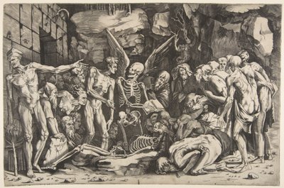 İskeletler, bir deri bir kemik kalmış erkek ve kadınlardan oluşan bir grup, 1515-27