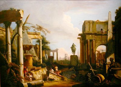 Klasik Harabeler ve Figürlerle Peyzaj (tuval üzerine yağlı boya) by Marco Ricci