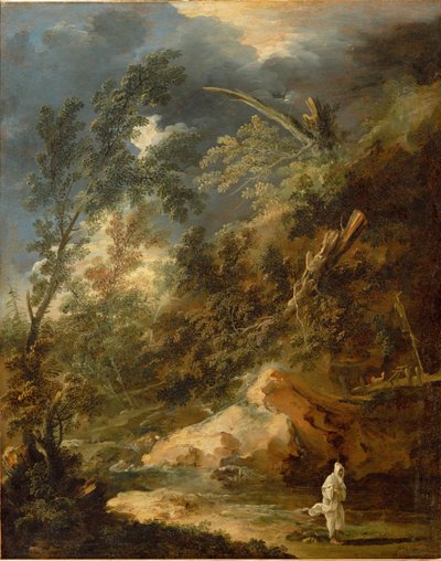 Fırtınada keşiş ile vahşi doğa (tuval üzerine resim) by Marco Ricci