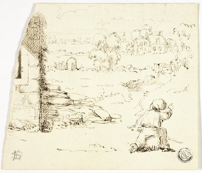 Çocuk ön planda olan manzara by Marcus Stone