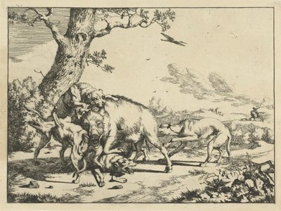Dört av köpeğinin saldırısına uğrayan yaban domuzu Av köpekleri (dizi adı) by Marcus de Bye