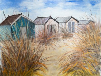 Sahil Kulübeleri, Cornwall, 2022 (pastel) by Margo Starkey
