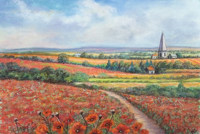 Cotswold haşhaş tarlası, 2022 (pastel) by Margo Starkey