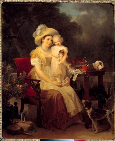 oturan kadın bir kızı dizlerinin üzerinde tutarak Resim Marguerite Gerard (1761-1837) 1799 Sun. 0,64x0,53m. Dijon, Güzel Sanatlar Müzesi. by Marguerite Gerard