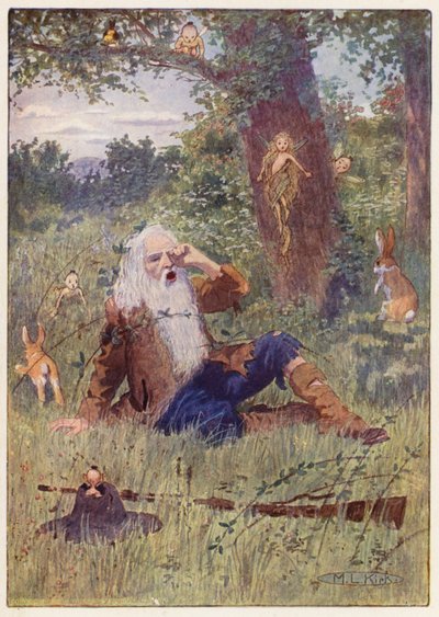 Rip Van Winkle hikayesi için illüstrasyon (renkli taş baskı) by Maria Louise Kirk