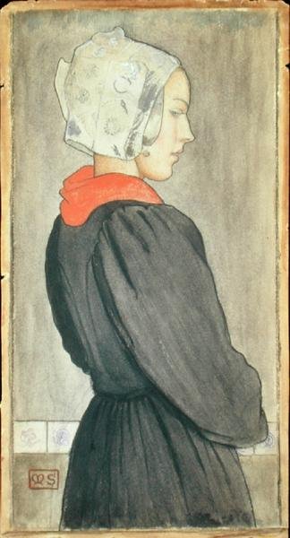 Hollandalı Kız, c.1899 (kağıt üzerine suluboya) by Marianne Stokes