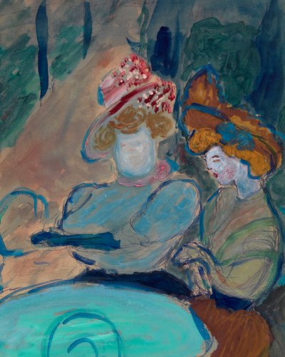 Bir kafenin terasında iki kadın - Suluboya, kağıt üzerine guaj, Marianne Von Werefkin (1860-1938), dışavurumculuk - Sokak Kafesinde İki Kadın - Marianne von Verefkin (1860-1938) Suluboya, Kağıt üzerine guaj - 24, 5x19 .5cm Özel Koleksiyon by Marianne von Werefkin