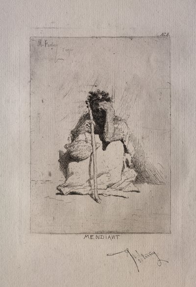 Çömelmiş dilenci. by Mariano Fortuny y Carbó