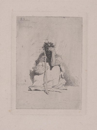 İsimsiz - Bastonlu Çömelme Figürü (gravür) by Mariano José María Bernardo Fortuny y Carbó