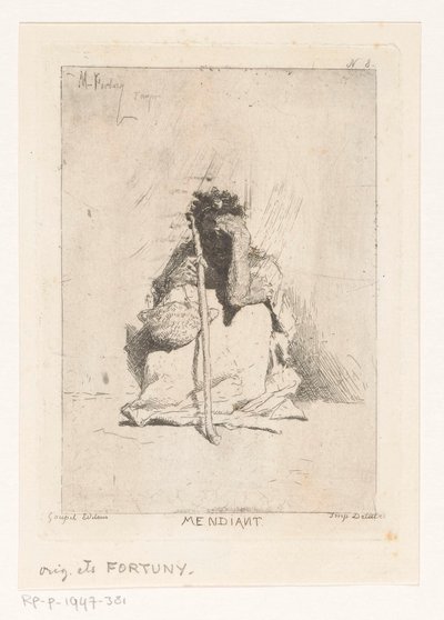 Baston Mendiant ile oturan dilenci (nesne üzerinde başlık) by Mariano José María Bernardo Fortuny y Carbó