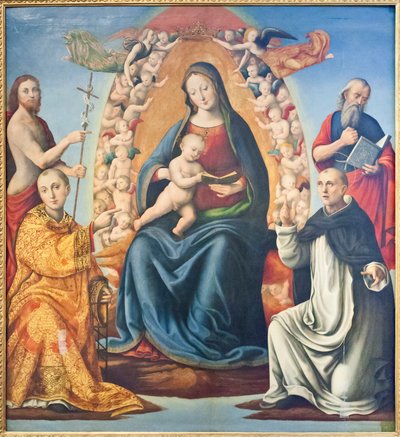 Çocuk ve Azizler ile Madonna (panel üzerine yağlıboya) by Mariano di (c.1470 c.1530) Ser Austerio