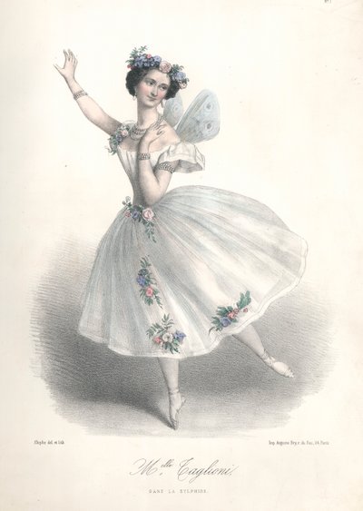 İtalyan balerin Marie Taglioni, babası Filippo Taglioni'nin Paris Operası'ndaki balesi Le Sylphide'de by Marie Alexandre (after) Alophe