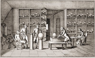 Antoine Laurent de Lavoisier (1743-1794), Fransız kimyager, istirahat halindeki insanın nefes alması üzerine bir deney yürütüyor. Bayan Lavoisier tarafından çizim. Paris 18. yüzyıl. Leemage koleksiyonu by Marie Anne Pierrette Lavoisier