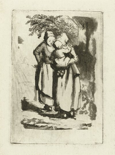 Biri kolunda bir çocukla ayakta duran iki köylü kadın by Marie Lambertine Coclers