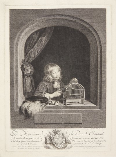 Penceresinde kuş kafesi olan bir çocuk by Marie Louise Adélaïde Boizot