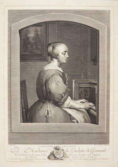 Klavsen çalan Hollandalı bir kadın, pencereden görülüyor by Marie Louise Adélaïde Boizot