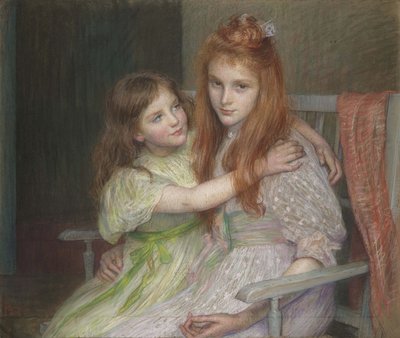Bir bankta oturan iki kız by Marie Louise Catherine Breslau