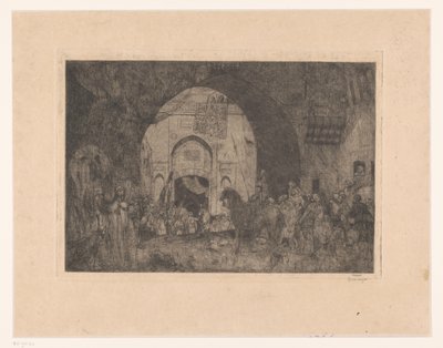 Doğu atlıları ve bir kapıda insanlar by Marius Bauer (signed by artist)