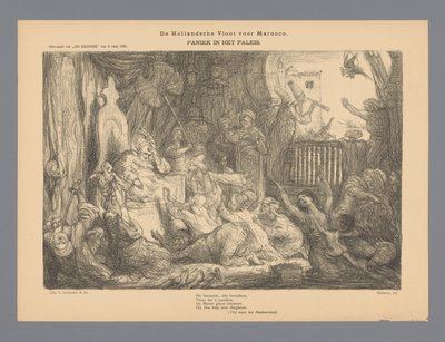 Fas için Hollanda Filosu. Sarayda panik (nesnedeki başlık) by Marius Bauer