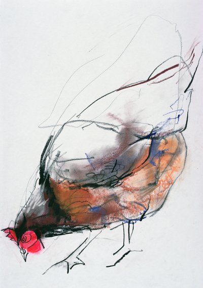 Feeding Hen, Trasierra, 1998 (kağıt üzerinde grafit, conte ve kömür) by Mark Adlington