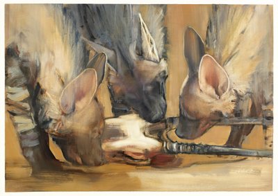 Pack Attack (Genç Çizgili Sırtlanlar) (kağıt üzerinde yağlı boya) by Mark Adlington