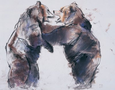 Playfight, 2001 (kağıt üzerinde kömür ve conte) by Mark Adlington