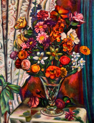 Gümüş vazoda çiçeklerden oluşan natürmort, 1930. by Mark Gertler