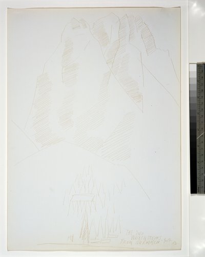 Binalar ve Ağaçlar Ön Planda Dağ Manzarası by Marsden Hartley