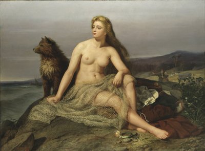 Kraka (Aslaug, Aslog), Winge, Marten Eskil (1825-1896). Tuval üzerine yağlıboya by Mårten Eskil Winge