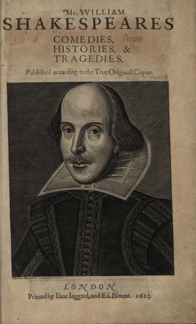İlk Shakespeare'in Folyosunun başlık sayfası, 1623 by Martin Droeshout