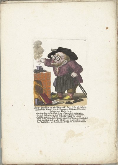Blasius Rauchmantl ve simyacı, yak. 1710 Herr Blasius Rauchmantl, der frucht-loßen Alchimie kunst Archi-Secutor by Martin Engelbrecht (attributed to)