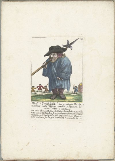 Dwerg Blassl Broatgosch, yaklaşık 1710 Blassl Broatgosch Jurassic Night Watchman ve Rumorwachs Adjunct, gerçek işlevde (nesne üzerinde başlık) Il Callotto resurcitato veya Yeni Mobilyalı Küçük Dolap (seri başlığı) by Martin Engelbrecht (attributed to)