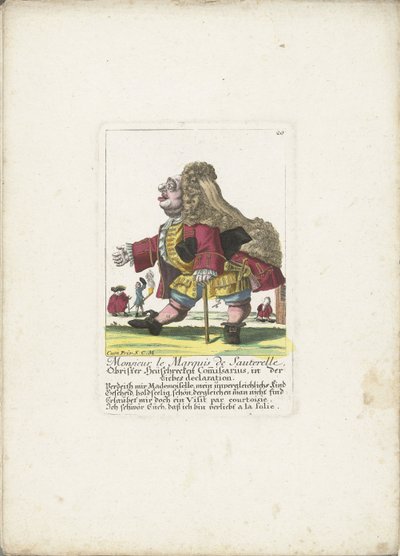 Cüce Mösyö le Marquis de Sauterelle, yaklaşık. 1710 Monsieur le Marquis de Sauterelle, Obrister Heüschrecken Comissarius, der Liebes beyanında (nesne üzerindeki başlık) Il Callotto resurcitato oder Neu eingerichtes Zwerchen Kabin (seri başlığı) by Martin Engelbrecht (attributed to)