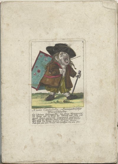 De dwerg Nicolo Cantabella, yaklaşık 1710 Nicolo Cantabella, Savoyard solucan kesici (nesne üzerindeki başlık) Il Callotto resurcitato veya Yeni Mobilyalı Küçük Dolap (seri başlığı) by Martin Engelbrecht (attributed to)