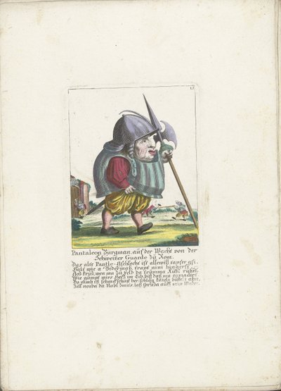 De dwerg Pantaleon Bürgman van de Zwitserse Garde te Roma, yaklaşık 1710 Pantaleon Bürgman, Roma'daki İsviçreli Muhafızlardan nöbetçi (nesne üzerindeki başlık) Il Callotto resurcitato veya yeni döşenmiş Zwerchen Dolabı (seri başlığı) by Martin Engelbrecht (attributed to)