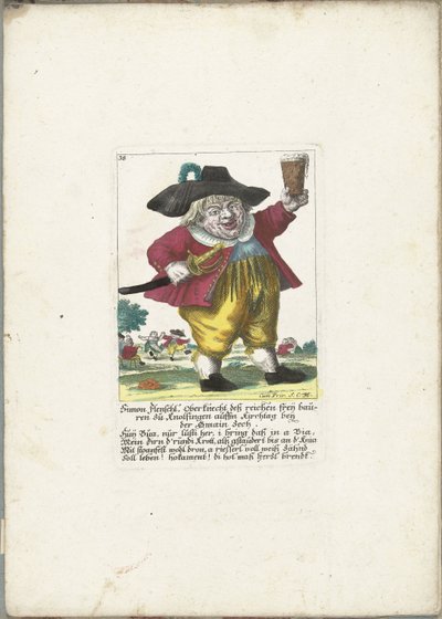 De dwerg Simon Flenschl, yaklaşık 1710 Simon Flenschl, zengin Freij çiftçilerinin baş hizmetçisi zu Knolsingen auffm Kirchtag beij der Gmain Zech (nesne üzerindeki başlık) Il Callotto resurcitato veya yeni döşenmiş orta kabin (seri başlığı) by Martin Engelbrecht (attributed to)