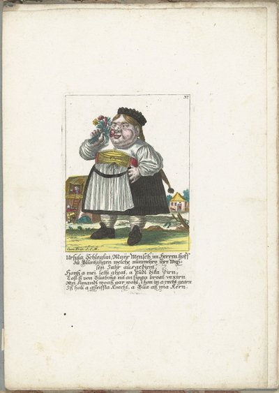 Dwerg Ursula Schleglin, yaklaşık 1710 Ursula Schleglin, Maijr Mensch im Herren hoff zu Bluntzingen, şimdi feragat yılını doldurmuş (nesnedeki başlık) Il Callotto resurcitato veya Yeni Mobilyalı Küçük Dolap (seri başlığı) by Martin Engelbrecht (attributed to)