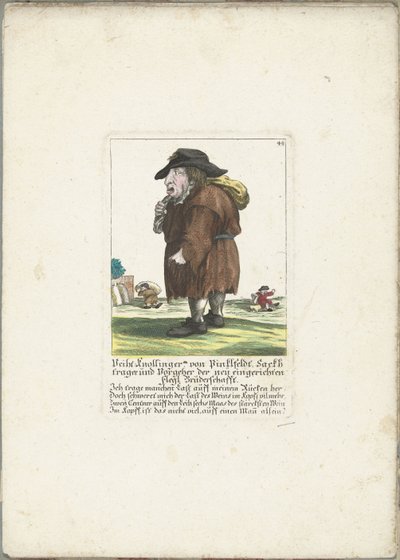 De dwerg Veith Knollinger von Pinklfeldt, yaklaşık 1710 Veith Knollinger von Pinklfeldt, Sackhtrager ve yeni kurulan Flegl Kardeşliği'nin öncülü (nesne üzerine başlık) Il Callotto resurcitato veya yeni kurulan Zwerchen Kabinesi (seri başlığı) by Martin Engelbrecht (attributed to)