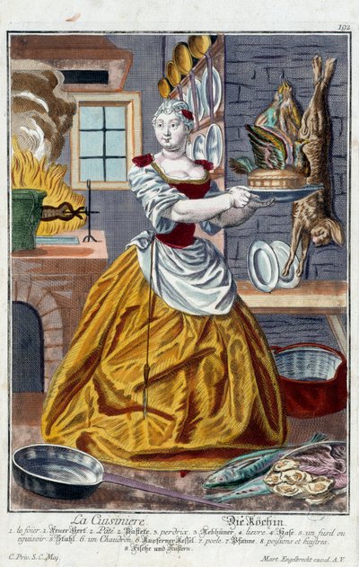 Aşçı. Gravür Martin Engelbrecht (1684-1756), “Manouvries habilles'in yeni meclisi” 18. yüzyıl, Almanya. Paris, Dekoratif Sanatlar by Martin Engelbrecht