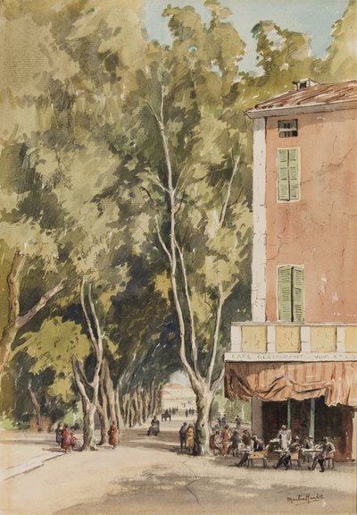 "Çınar ağaçlarının olduğu bir cadde, Vaison", Vaucluse, Ekim 1933 (kağıt üzerine mürekkep ve sulu boya) by Martin Hardie