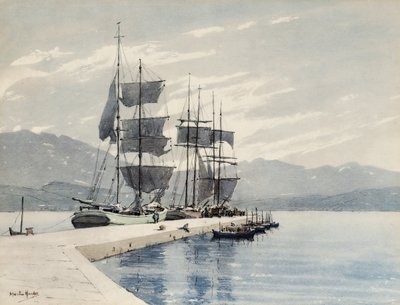 Rıhtım Kenarında Yelkenli Gemiler (kağıt üzerine suluboya) by Martin Hardie